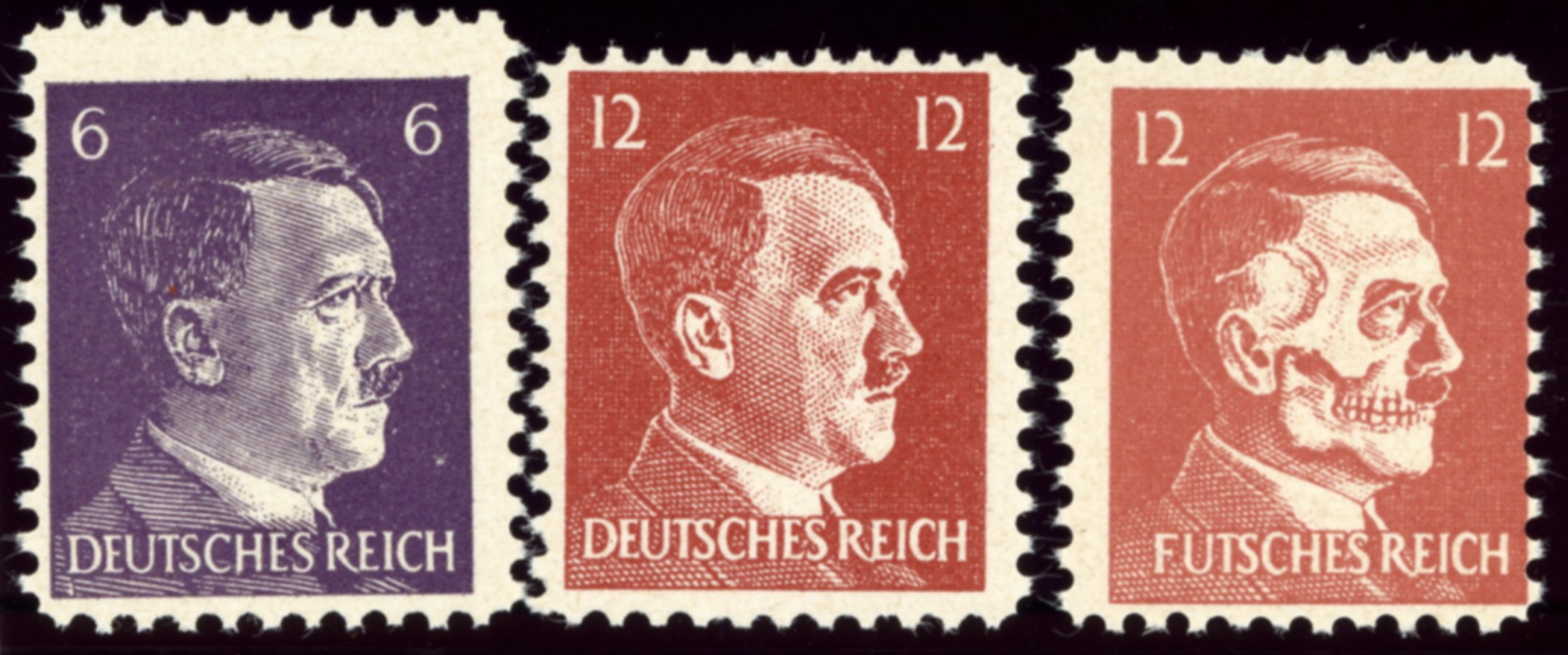 The original text Deutsches Reich ('German Empire') was maintained for the standard forgeries, but was changed to Futsches Reich ('Ruined Empire') on the "Death Head" variant, a focus of American forgers